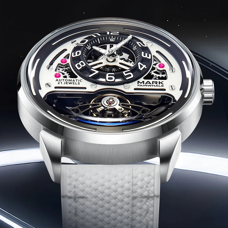 Automatic Mechanical Watch Mark Fairwhale FW-6026 front skeleton dial view