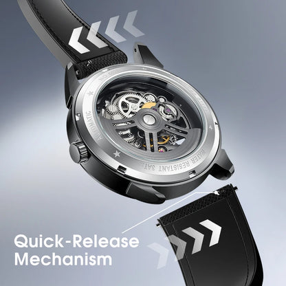 Automatic Mechanical Watch black strap full front vieW