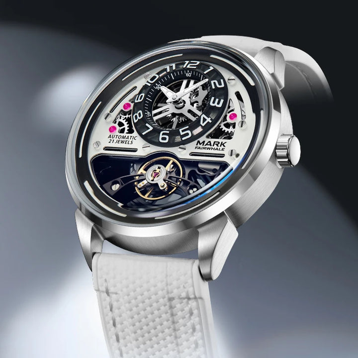 Automatic Mechanical Watch crown and case finishing close-up