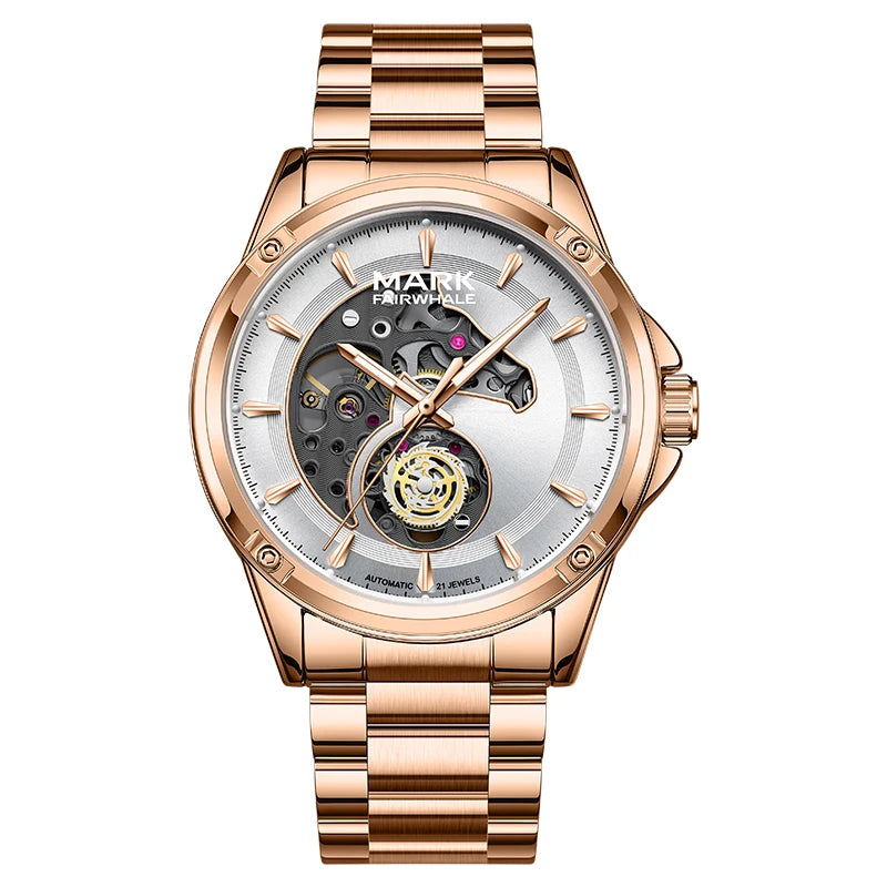 Automatic Mechanical Watch for men with skeleton dial and stainless steel band