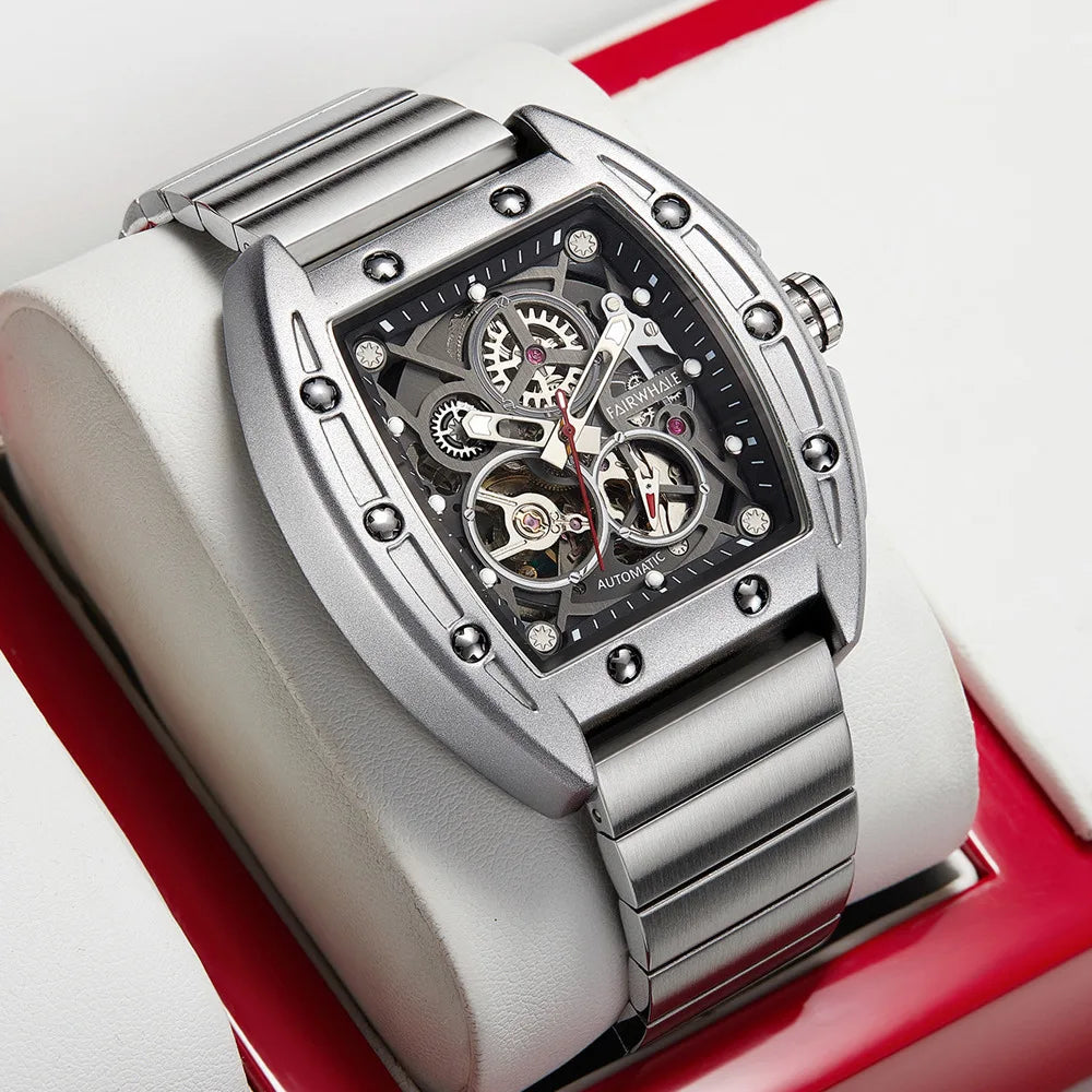 Automatic Mechanical Watch skeleton dial close-up with exposed tourbillon
