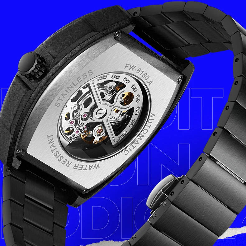 Automatic Mechanical Watch transparent case back showing movement