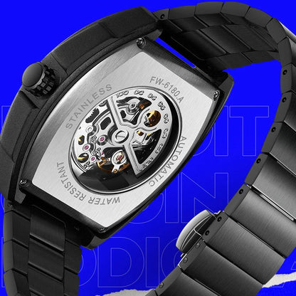 Automatic Mechanical Watch transparent case back showing movement