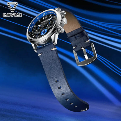 Back view of Mark Fairwhale FW5580 IGNIS men’s watch highlighting stainless steel case, fine leather strap and secure buckle clasp.
