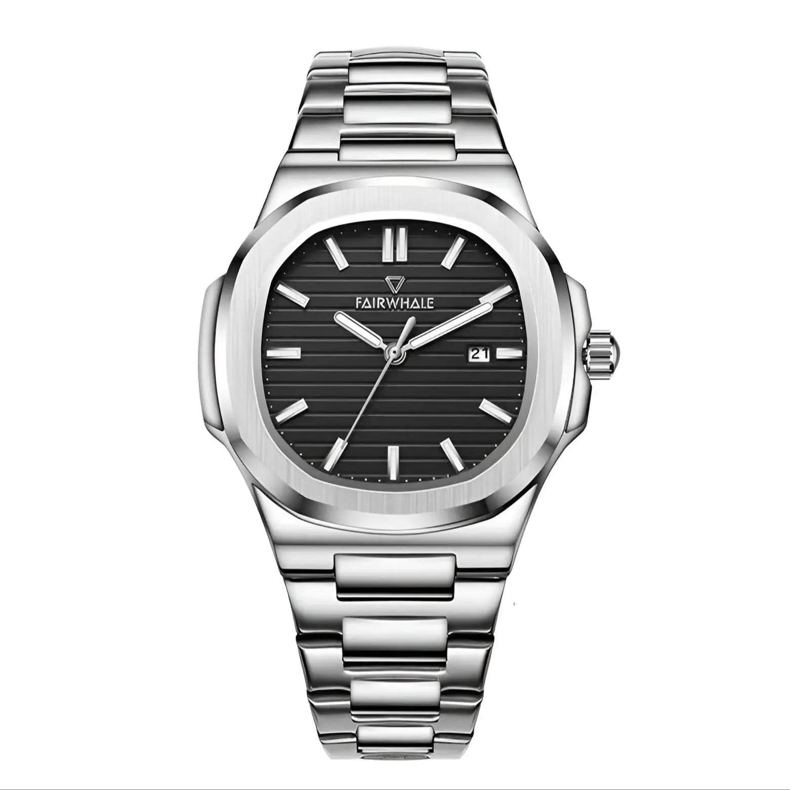 Back view of Men’s luminous waterproof watch stainless steel clasp