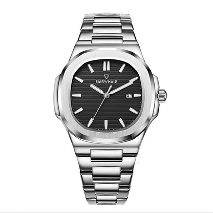 Back view of Men’s luminous waterproof watch stainless steel clasp