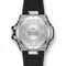 Back view of a Mark Fairwhale watch with black strap and silver case on a white background