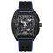 Black and blue watch with visible brand name on a white background