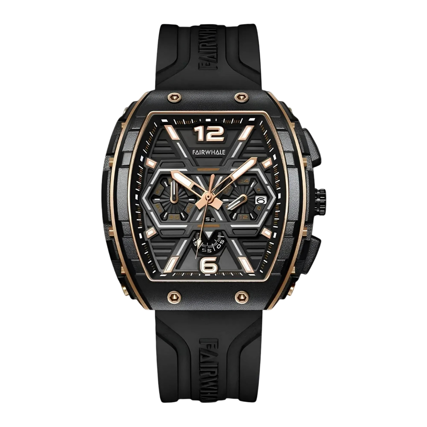 Black and gold watch with &