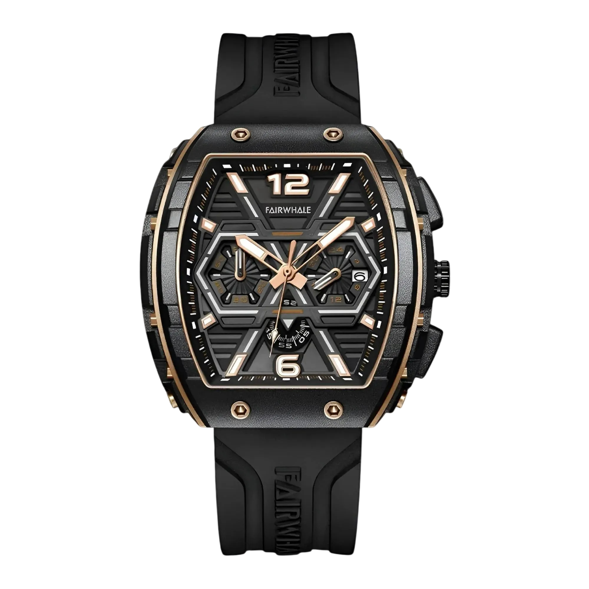 Black and gold watch with &