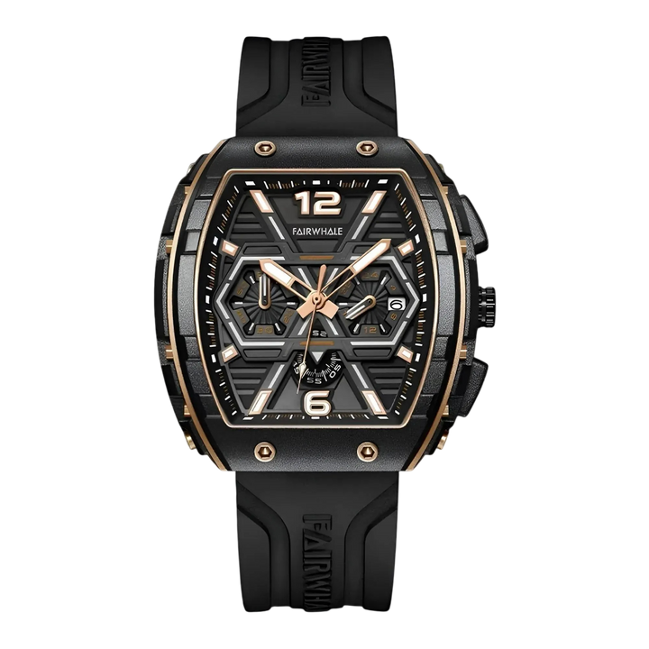 Black and gold watch with &