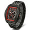 Black and red watch with 'Mark Fairwhale' branding on a white background