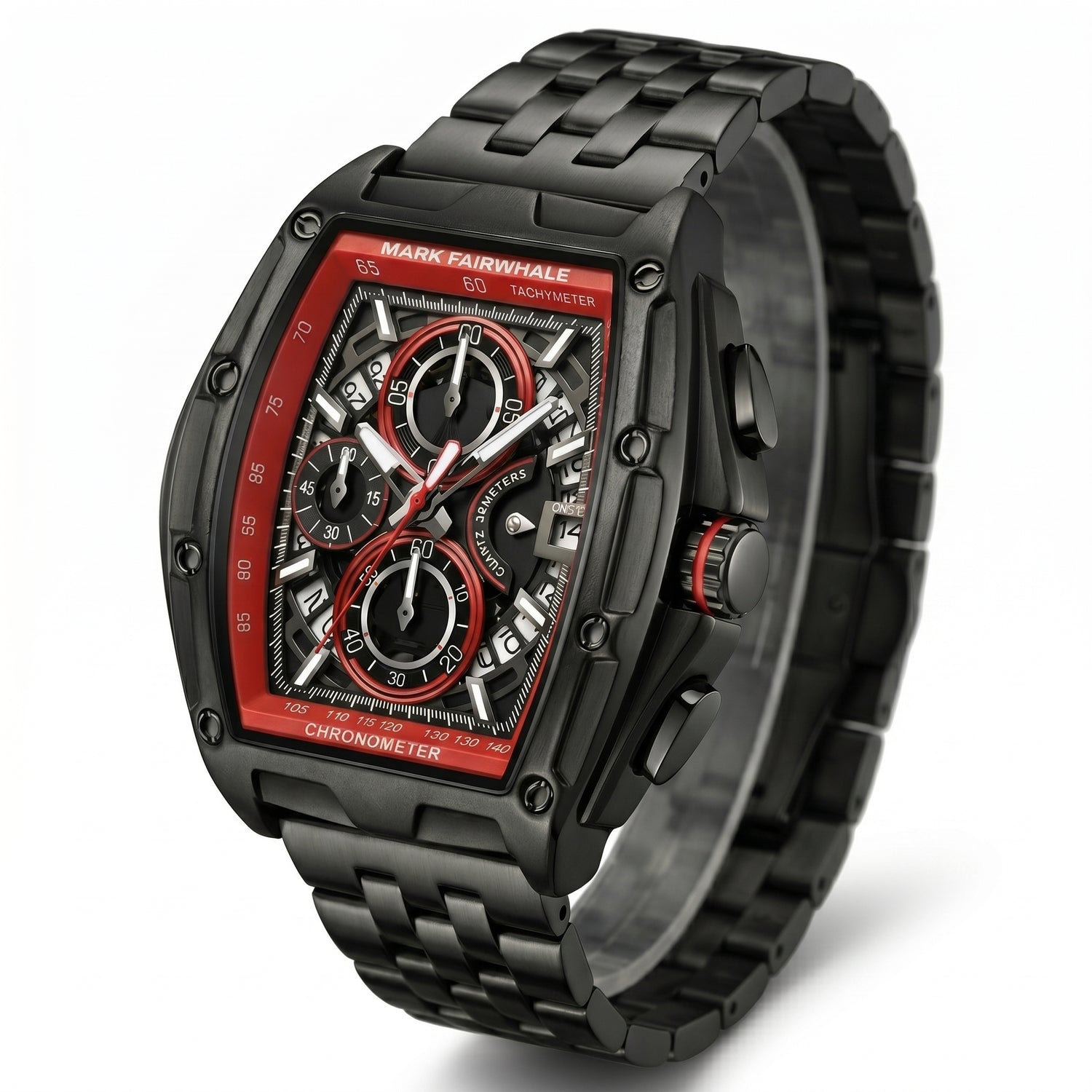 Black and red watch with &