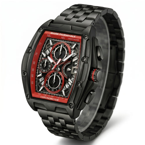 Black and red watch with &