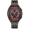 Black and red watch with detailed face on a white background