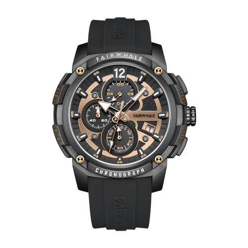 Black and rose gold watch with &