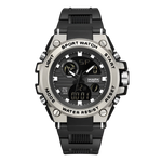 Black and silver sport watch on a white background