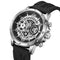 Black and silver watch with detailed face on a white background