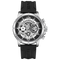 Black and silver watch with visible brand name on a white background