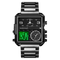 Black digital watch with metal band on a white background