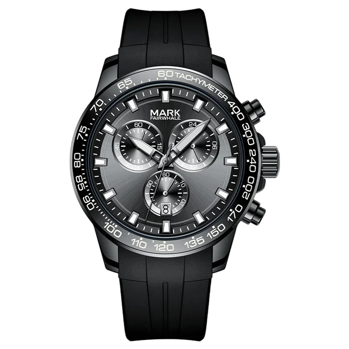 Black silicone strap version of Mark Fairwhale 5016 NOVEXA chronograph watch.