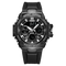 Black sport watch with digital and analog display on a white background