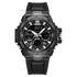 Black sport watch with digital and analog display on a white background