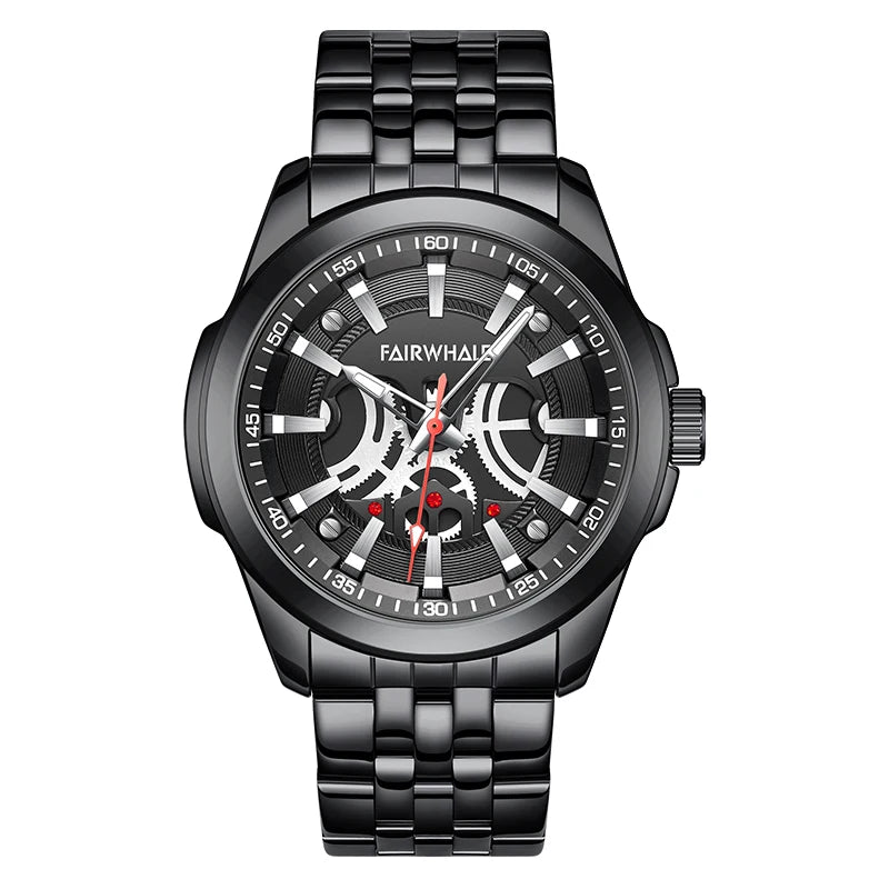 Black stainless steel Mark Fairwhale 5750 CHRONIXA chronograph men’s watch with skeleton-inspired dial