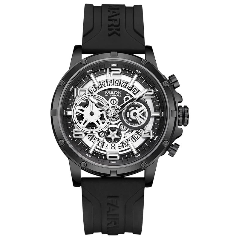 Black watch with visible brand name on a white background