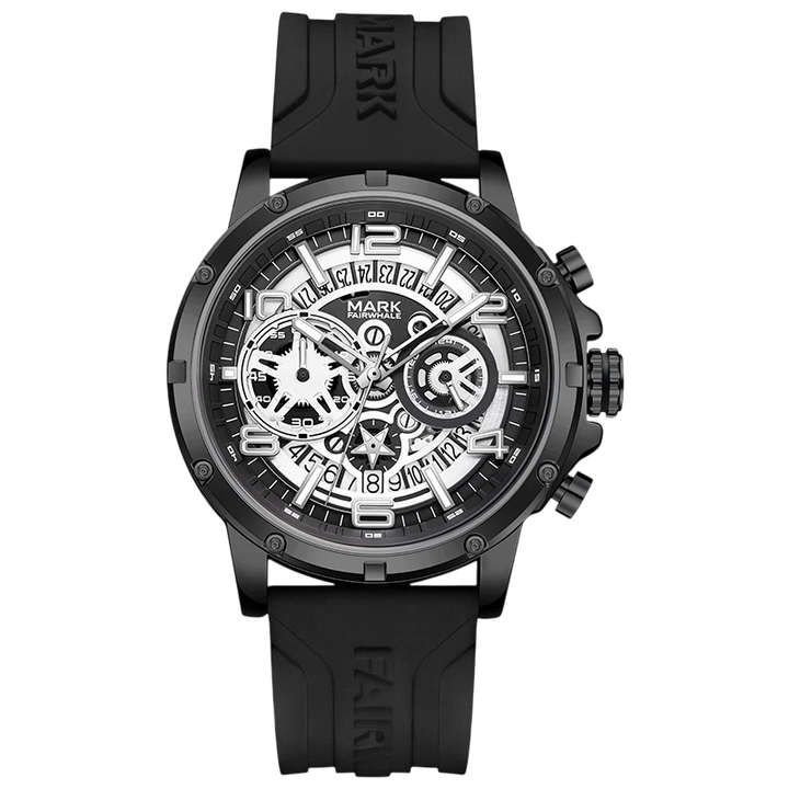 Black watch with visible brand name on a white background