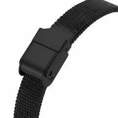 Black watch strap with clasp on a white background