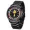 Black watch with a detailed face featuring a soccer trophy and world flags on a white background