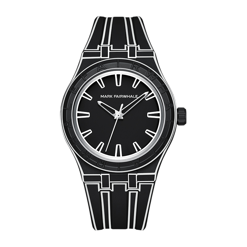 Black watch with a unique design on a white background