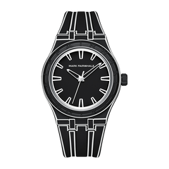 Black watch with a unique design on a white background
