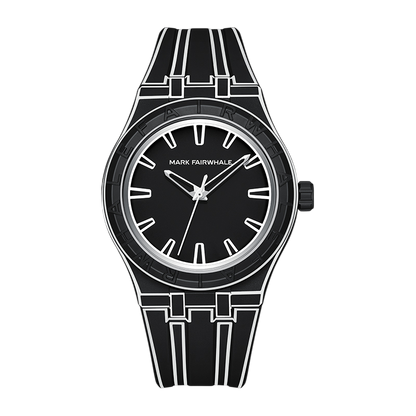 Black watch with a unique design on a white background