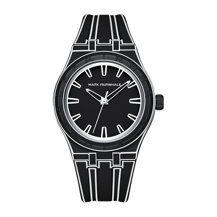 Black watch with a unique design on a white background