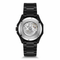 Black watch with mechanical components on a white background