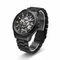Black wristwatch with visible brand name on a white background