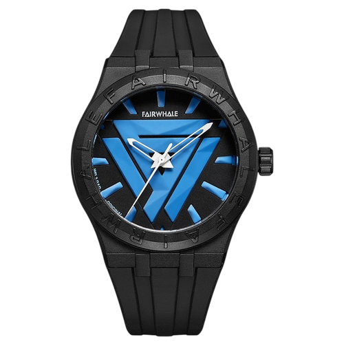 Black wristwatch with blue face and &