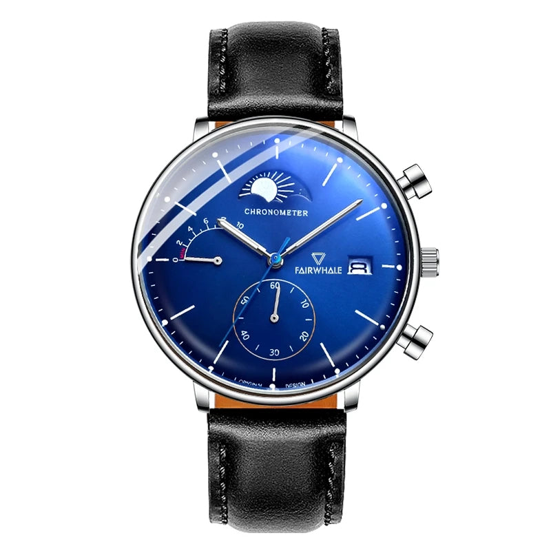 MARK FAIRWHALE FW-5350 ASTRON moon phase chronograph blue dial black leather