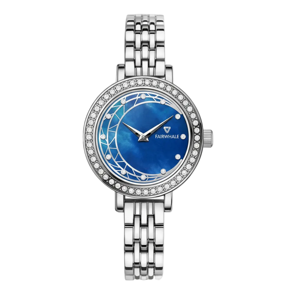 Blue mother-of-pearl dial of Mark Fairwhale FW-3400 LUNAR with star constellation markers