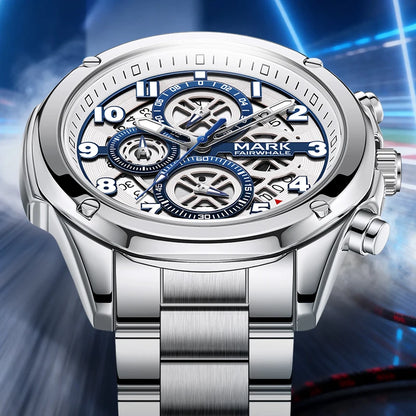 Chronograph quartz watch with reinforced case and high-transparency glass