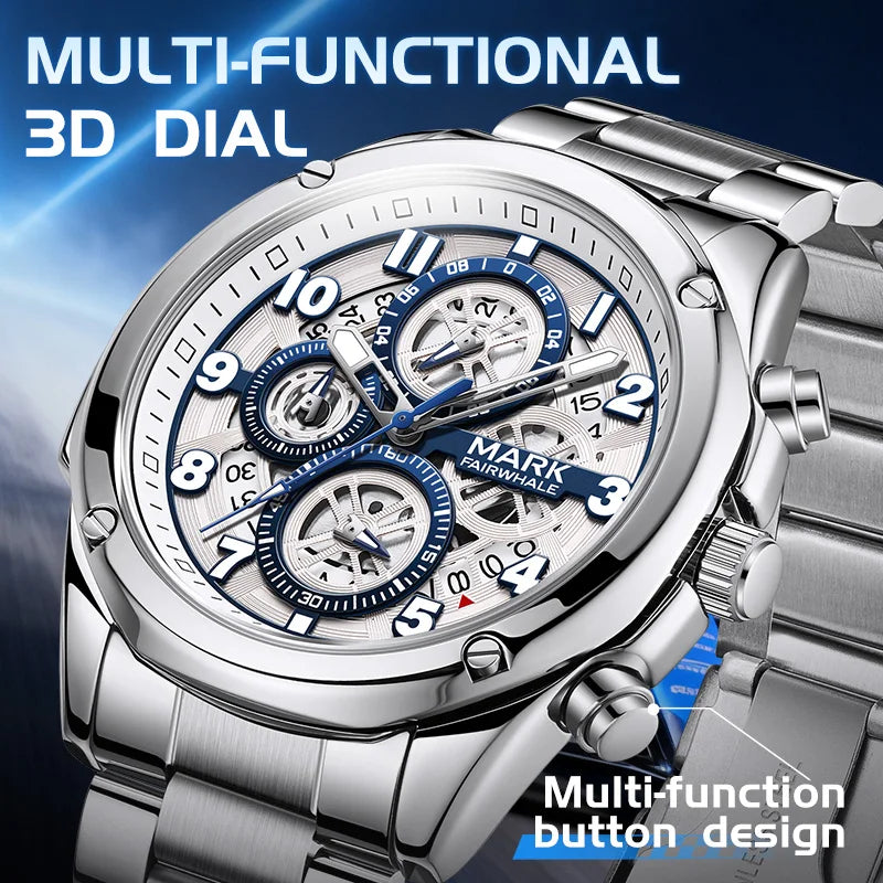 Chronograph quartz watch with reinforced case and high-transparency glass