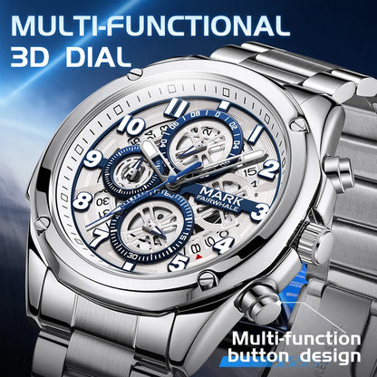 Chronograph quartz watch with reinforced case and high-transparency glass