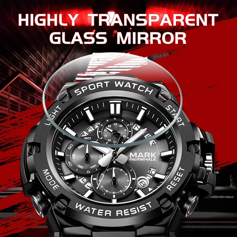 Chronograph watch for men Mark Fairwhale FW-5034 front view black dial