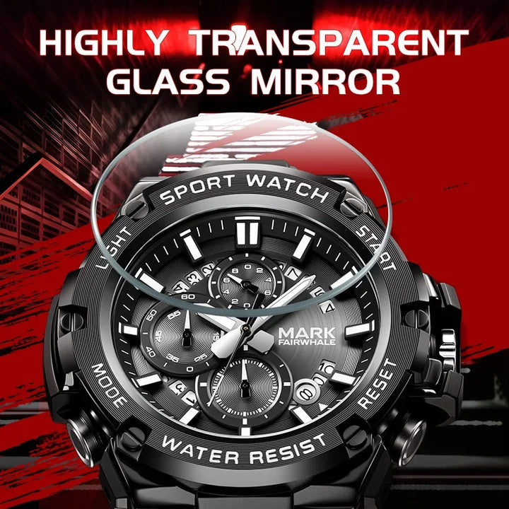 Chronograph watch for men Mark Fairwhale FW-5034 front view black dial