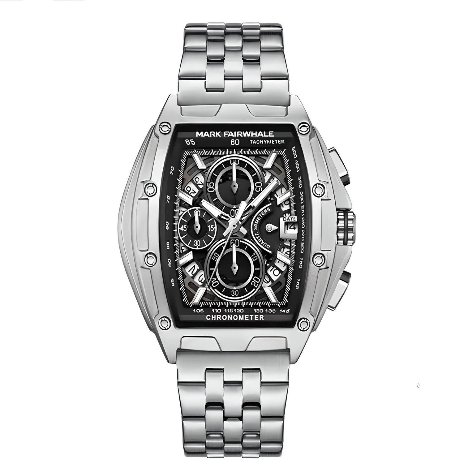 Classic silver Mark Fairwhale 5080 TONIXORA chronograph men’s watch with black dial