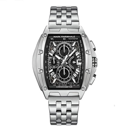 Classic silver Mark Fairwhale 5080 TONIXORA chronograph men’s watch with black dial