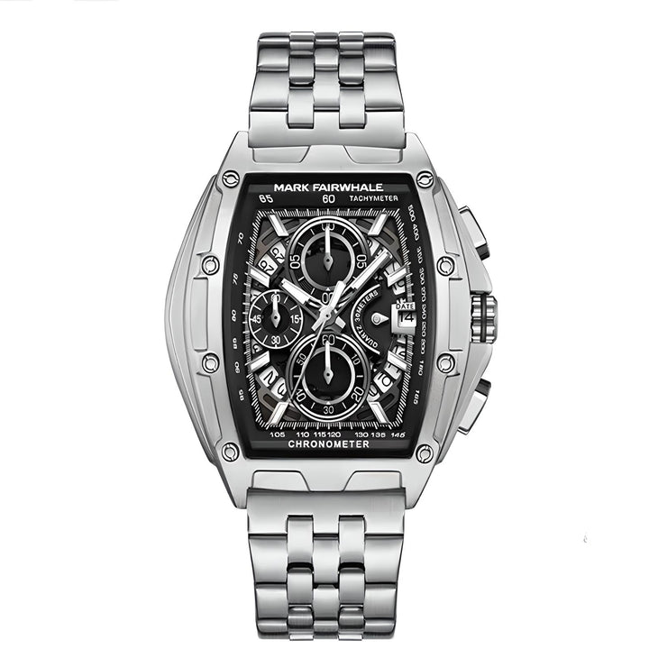 Classic silver Mark Fairwhale 5080 TONIXORA chronograph men’s watch with black dial