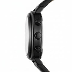 Close-up of a black smartwatch on a white background
